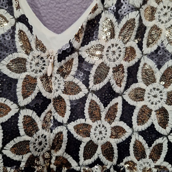 Renn 3x sequin fit and flare black gold floral party plus size dress cocktail - Picture 5 of 8